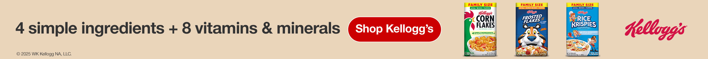 4 simple ingredients plus 8 vitamins and minerals - Shop Kellogg's